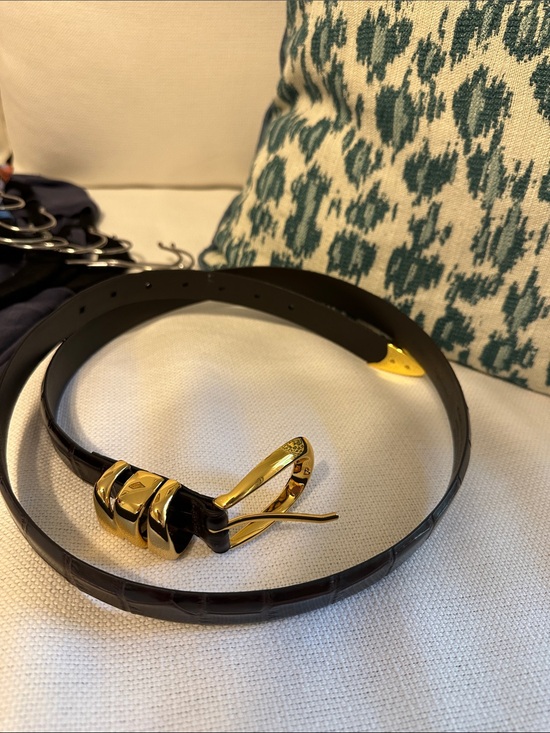 Madewell Accessories - Madewell Chocolate Brown Croc-Embossed Leather Belt with Gold Buckle